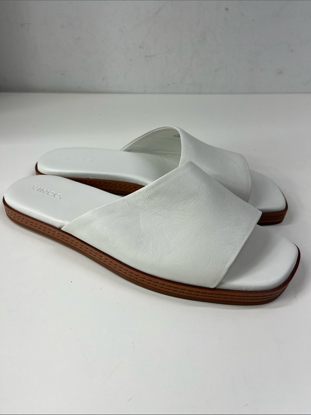 New VINCE Canella Slide Sandals in White Leather Size 10